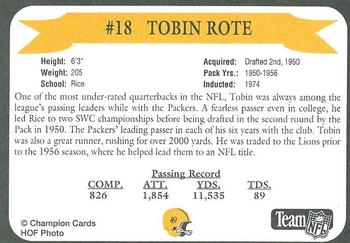 1992 Green Bay Packer Hall of Fame #49 Tobin Rote Back