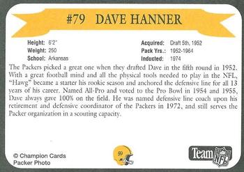 1992 Green Bay Packer Hall of Fame #59 Dave Hanner Back
