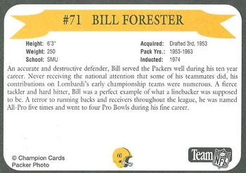 1992 Green Bay Packer Hall of Fame #60 Bill Forester Back