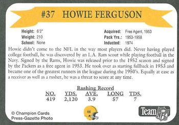 1992 Green Bay Packer Hall of Fame #64 Howie Ferguson Back