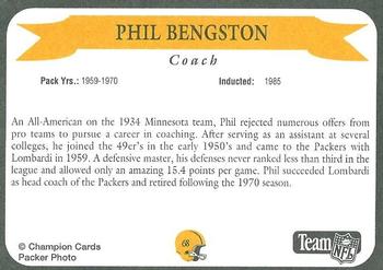 1992 Green Bay Packer Hall of Fame #68 Phil Bengtson Back
