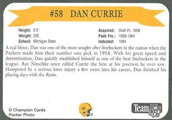 1992 Green Bay Packer Hall of Fame #69 Dan Currie Back