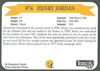 1992 Green Bay Packer Hall of Fame #77 Henry Jordan Back