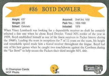 1992 Green Bay Packer Hall of Fame #78 Boyd Dowler Back