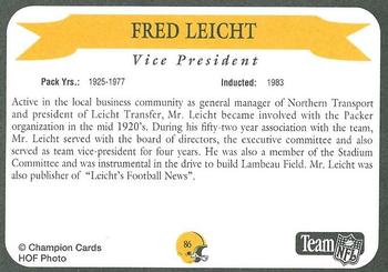 1992 Green Bay Packer Hall of Fame #86 Fred Leicht Back