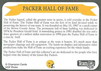 1992 Green Bay Packer Hall of Fame #99 Packer Hall of Fame Back