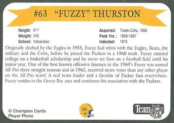 1992 Green Bay Packer Hall of Fame #102 Fuzzy Thurston Back