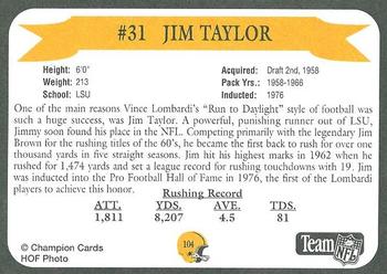 1992 Green Bay Packer Hall of Fame #104 Jim Taylor Back