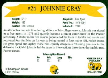 1992 Green Bay Packer Hall of Fame #109 Johnnie Gray Back