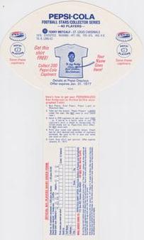 1976 Pepsi Discs #17 Terry Metcalf Back