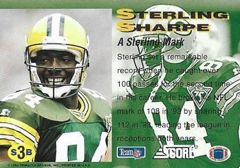 1994 Pinnacle/Score Super Bowl XXVIII Card Show #S3B Sterling Sharpe Back