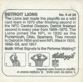 1978 Kellogg's NFL Helmet Stickers #9 Detroit Lions Back
