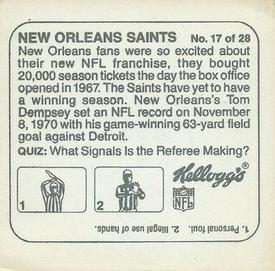 1978 Kellogg's NFL Helmet Stickers #17 New Orleans Saints Back