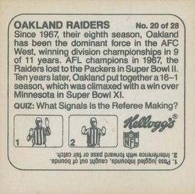1978 Kellogg's NFL Helmet Stickers #20 Oakland Raiders Back