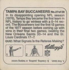 1978 Kellogg's NFL Helmet Stickers #27 Tampa Bay Buccaneers Back