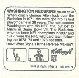 1978 Kellogg's NFL Helmet Stickers #28 Washington Redskins Back