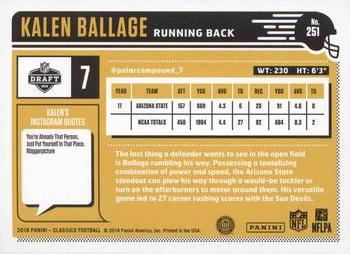 2018 Panini Classics #251 Kalen Ballage Back