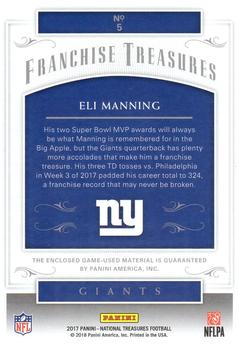2017 Panini National Treasures - Franchise Treasures Prime #5 Eli Manning Back