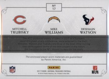 2017 Panini National Treasures - Rookie NFL Gear Trio Materials Laundry Tag NFL Player's #17 Deshaun Watson / Mike Williams / Mitchell Trubisky Back