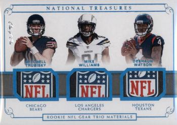 2017 Panini National Treasures - Rookie NFL Gear Trio Materials Laundry Tag NFL Shield #17 Deshaun Watson / Mike Williams / Mitchell Trubisky Front