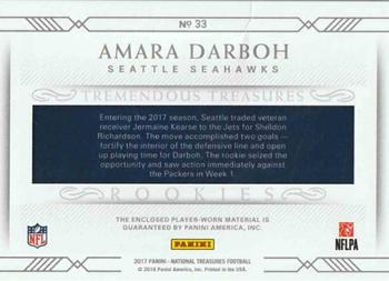 2017 Panini National Treasures - Tremendous Treasures Rookies #33 Amara Darboh Back