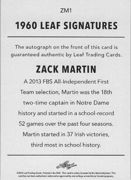 2014 Leaf Originals - 1960 Autographs #ZM1 Zack Martin Back