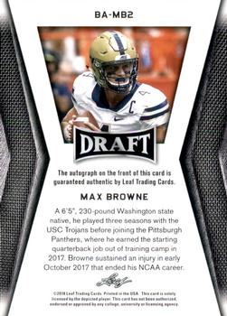 2018 Leaf Draft - Autographs #BA-MB2 Max Browne Back