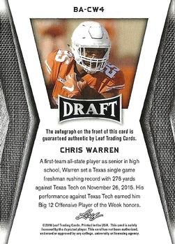 2018 Leaf Draft - Autographs Gold #BA-CW4 Chris Warren Back