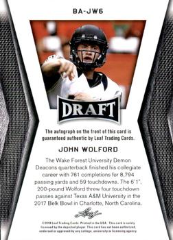 2018 Leaf Draft - Autographs Gold #BA-JW6 John Wolford Back