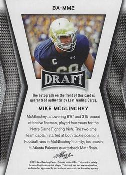 2018 Leaf Draft - Autographs Gold #BA-MM2 Mike McGlinchey Back