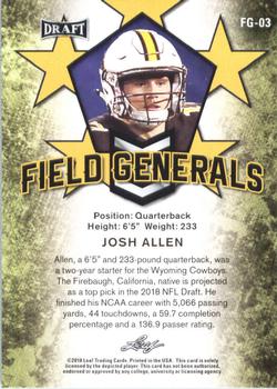 2018 Leaf Draft - Field Generals #FG-03 Josh Allen Back