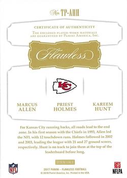 2017 Panini Flawless - Triple Patches #TP-AHH Kareem Hunt / Marcus Allen / Priest Holmes Back