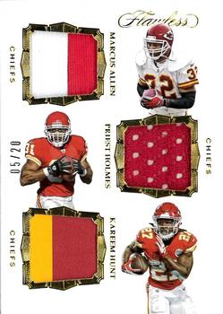 2017 Panini Flawless - Triple Patches #TP-AHH Kareem Hunt / Marcus Allen / Priest Holmes Front