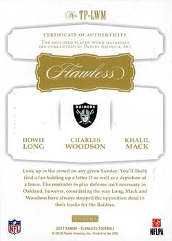 2017 Panini Flawless - Triple Patches #TP-LWM Charles Woodson / Howie Long / Khalil Mack Back