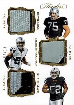 2017 Panini Flawless - Triple Patches #TP-LWM Charles Woodson / Howie Long / Khalil Mack Front