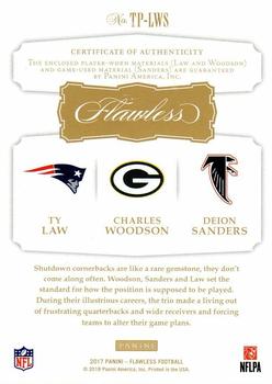 2017 Panini Flawless - Triple Patches Emerald #TP-LWS Charles Woodson / Deion Sanders / Ty Law Back
