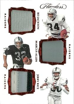 2017 Panini Flawless - Triple Patches Ruby #TP-JAR Bo Jackson / Jerry Rice / Marcus Allen Front