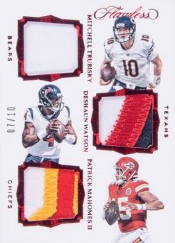 2017 Panini Flawless - Triple Patches Ruby #TP-TWM Deshaun Watson / Mitchell Trubisky / Patrick Mahomes Front