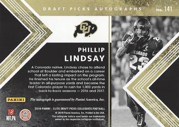 2018 Panini Elite Draft Picks - Draft Picks Autographs #141 Phillip Lindsay Back