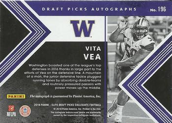 2018 Panini Elite Draft Picks - Draft Picks Autographs #196 Vita Vea Back