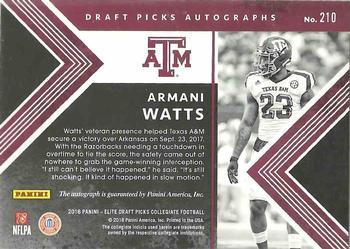 2018 Panini Elite Draft Picks - Draft Picks Autographs #210 Armani Watts Back