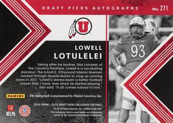 2018 Panini Elite Draft Picks - Draft Picks Autographs #271 Lowell Lotulelei Back