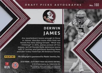 2018 Panini Elite Draft Picks - Draft Picks Autographs Status Die Cut Gold #160 Derwin James Back