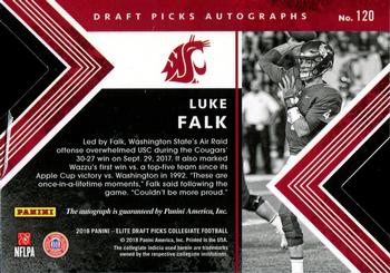 2018 Panini Elite Draft Picks - Draft Picks Autographs Status Die Cut Purple #120 Luke Falk Back