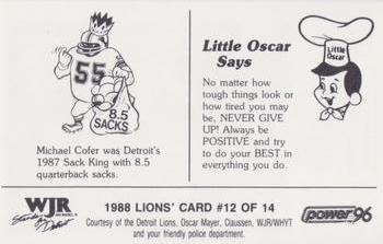1988 Detroit Lions Police #12 Michael Cofer Back