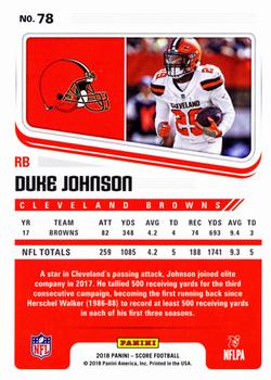 2018 Score - Artist's Proof #78 Duke Johnson Back