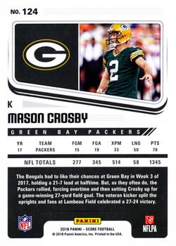2018 Score - Artist's Proof #124 Mason Crosby Back