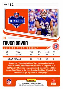 2018 Score - Artist's Proof #432 Taven Bryan Back