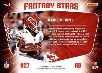 2018 Score - Fantasy Stars #1 Kareem Hunt Back