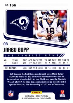 2018 Score - Gold Zone #166 Jared Goff Back
